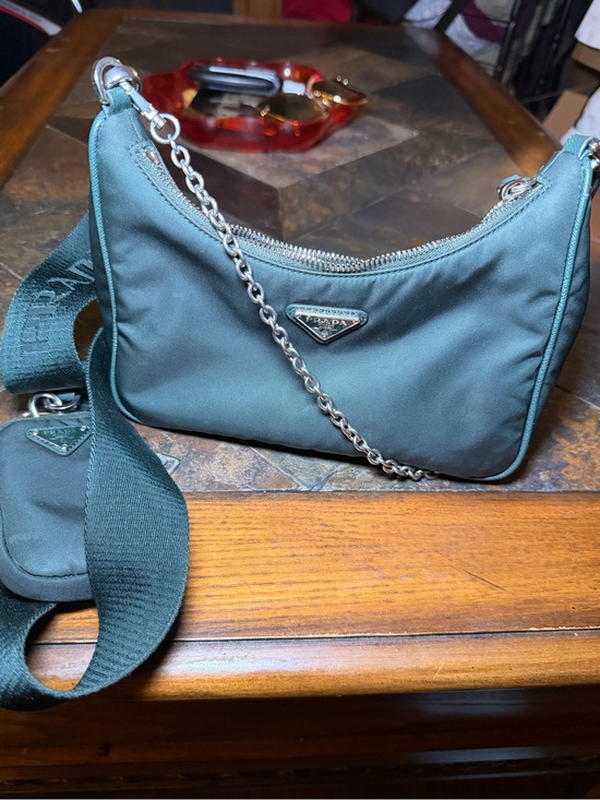 Prada Handbags - Prada Dark Green Nylon Crossbody with Silver Hardware